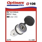 O106 Optimate USB nabíječka s duálním výstupem pro autozapalovač (2100mA)